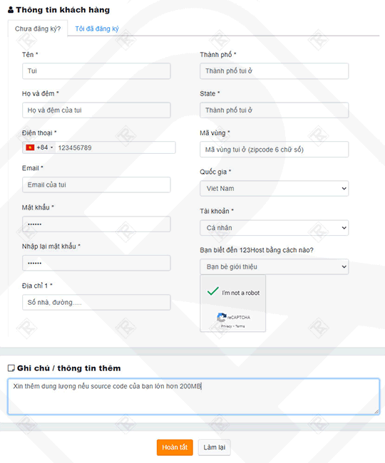 请输入您的登记信息，举办免费的123host