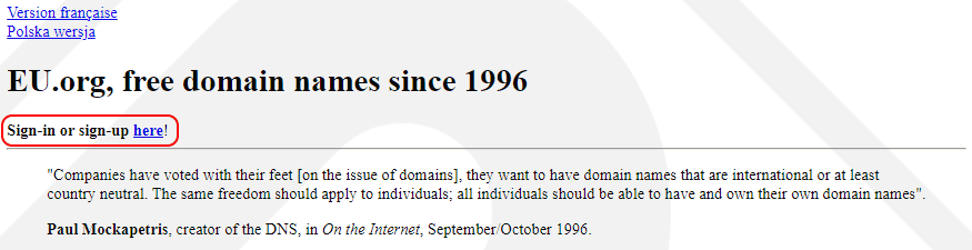 Nic.eu.org create a free domain name