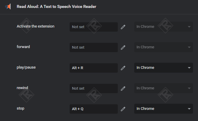 Edit shortcut keys Read Aloud