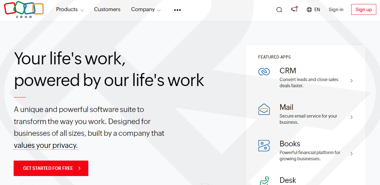 Sign up for a Zoho account
