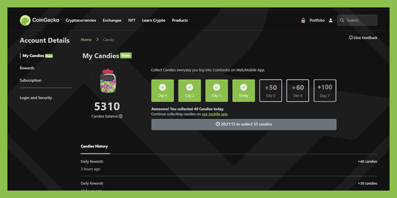 Get Candies Every Day on CoinGecko