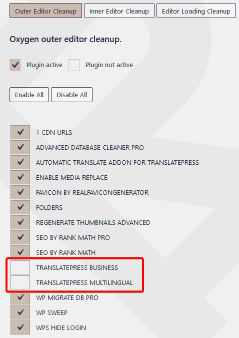 Disable translatepress with FDP plugin