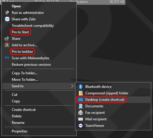 Right Click context menu