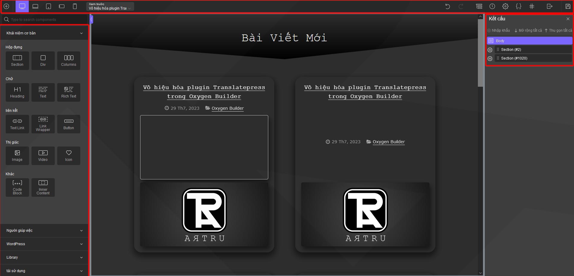 Translatepress translates elements in Oxygen Builder