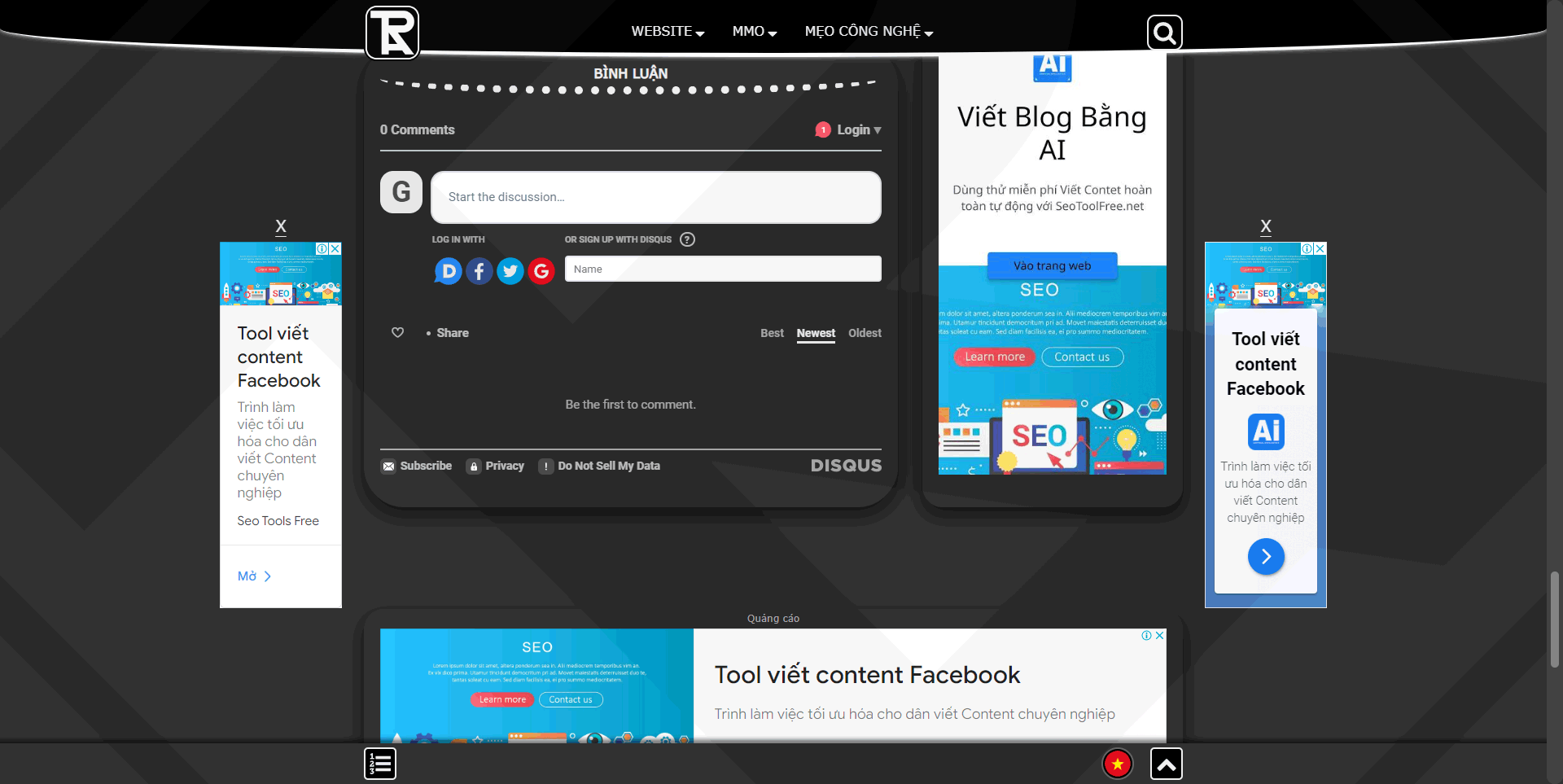 Website image after attaching AdSense