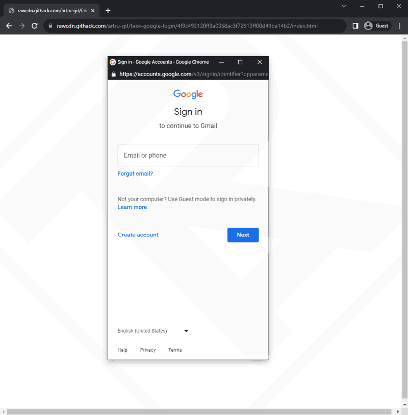 虚假的 Google 登录弹出窗口