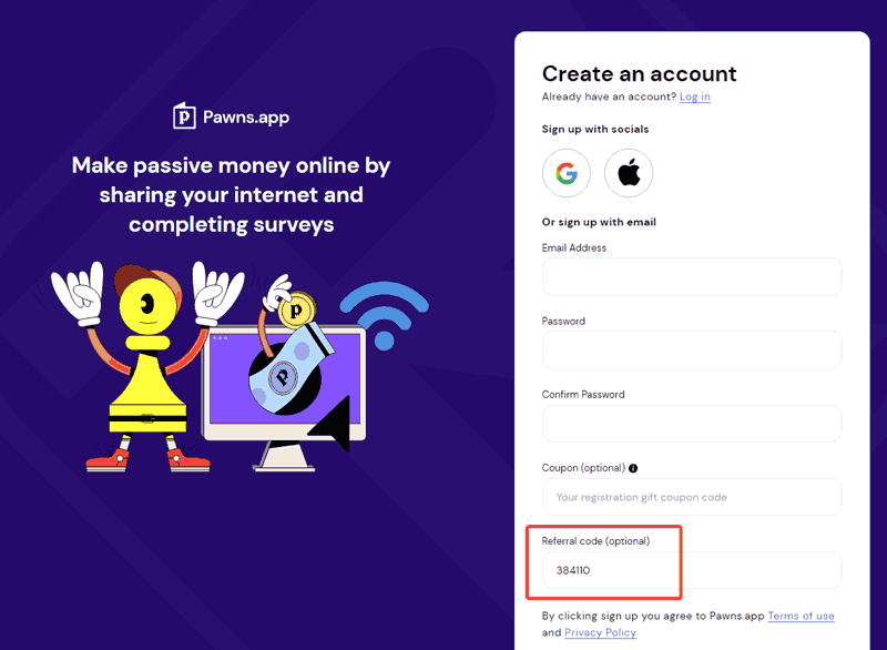 Create a Pawns.app account