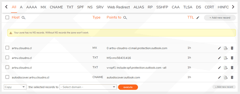 添加 4 条记录以全面验证 Microsoft 365 DEV。