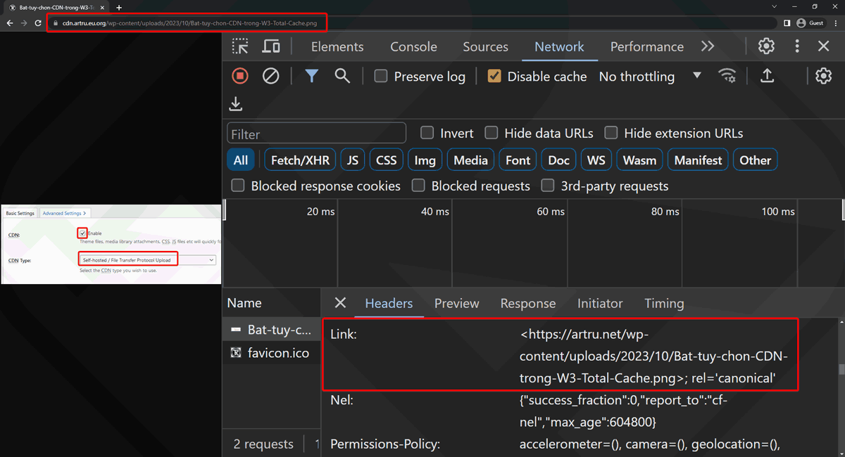 Check the CDN canonical link in Dev Tools