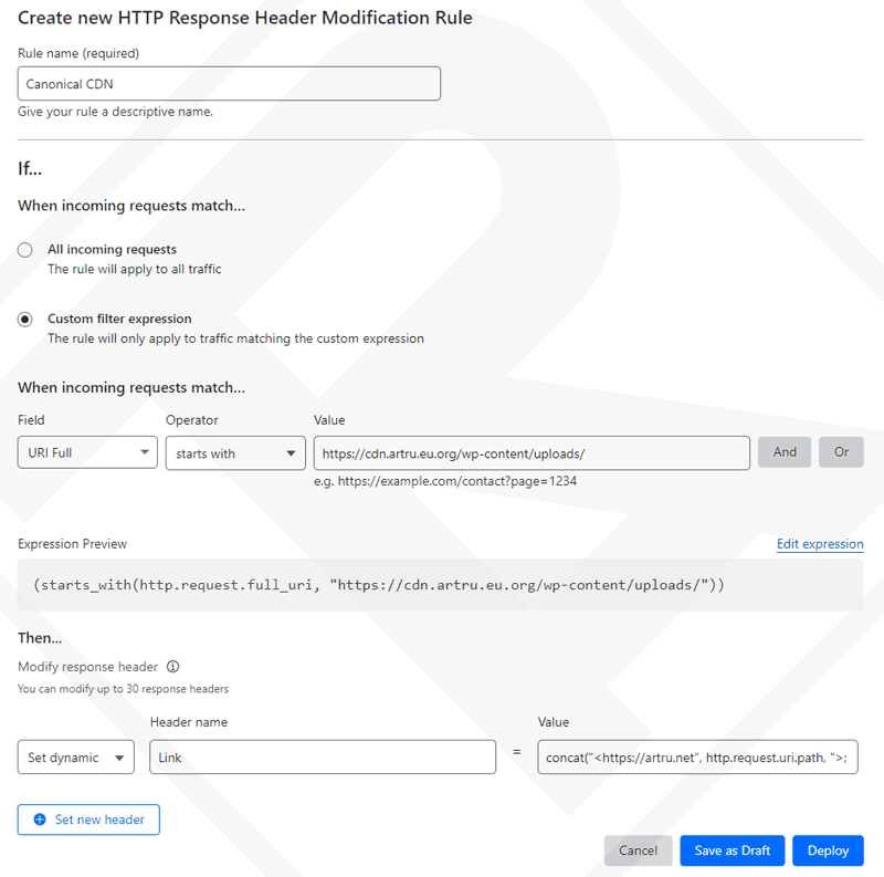 Response Header Modification Rule Canonical Cloudflare