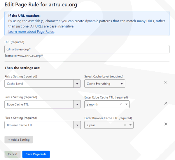 Customize cache time in Cloudflare Page Rules