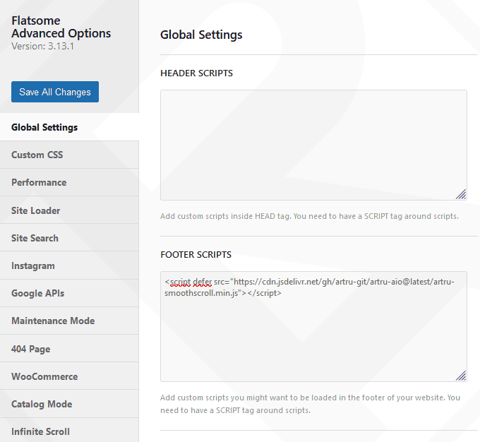 Attach SmoothScroll script to Footer in Flatsome