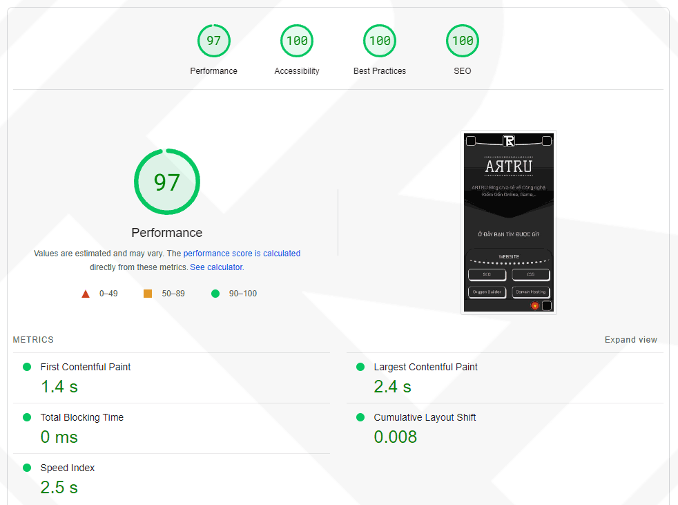 Google Speed Insights Bricks Builder