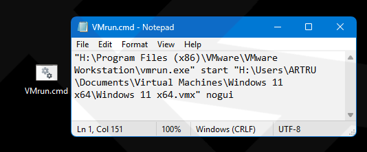 Edit the VMrun.cmd file