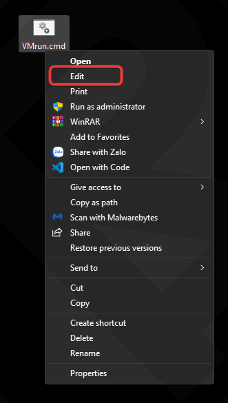 Create VMrun.cmd file