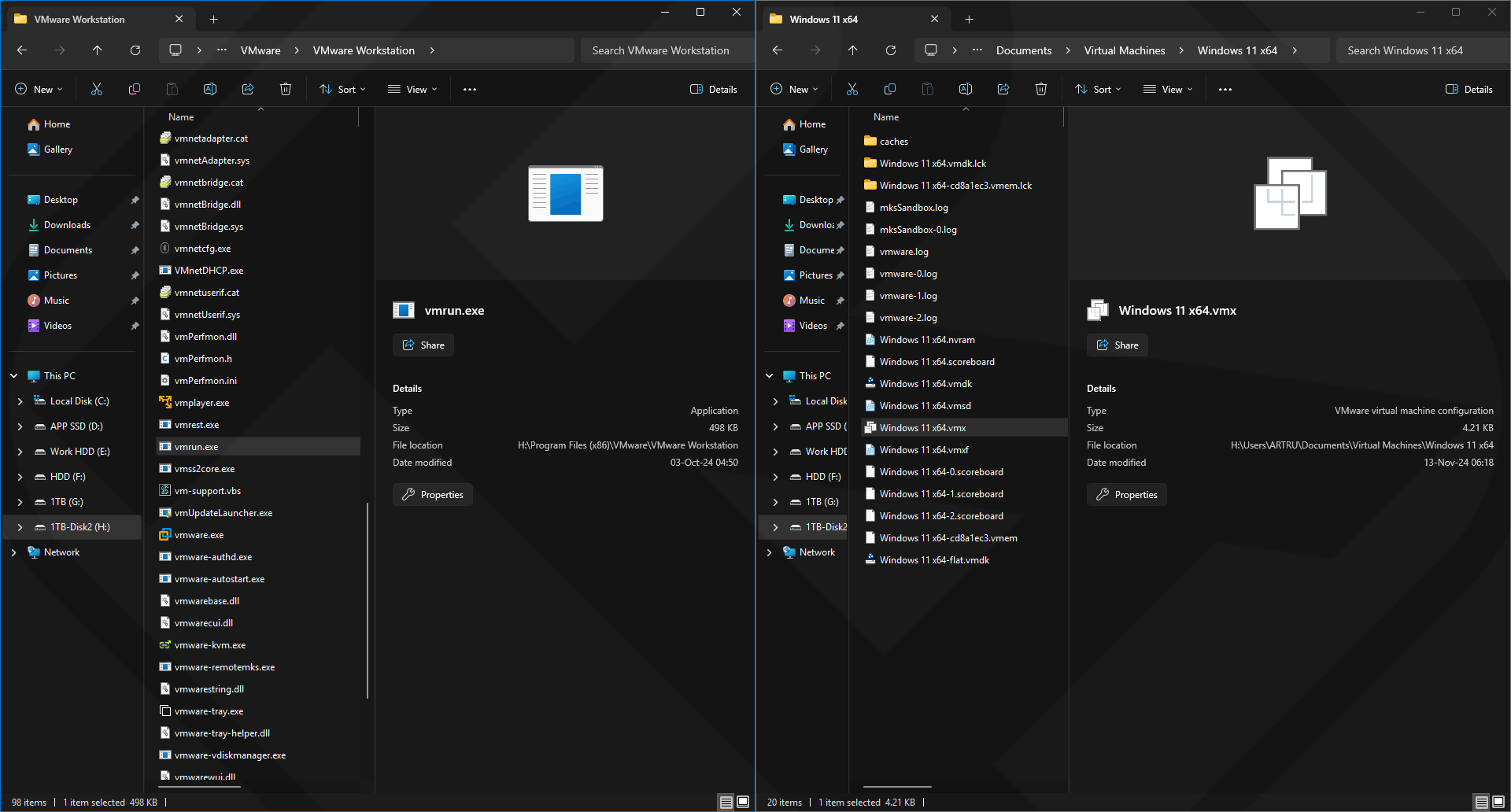 VMWare installation folder and virtual machine folder